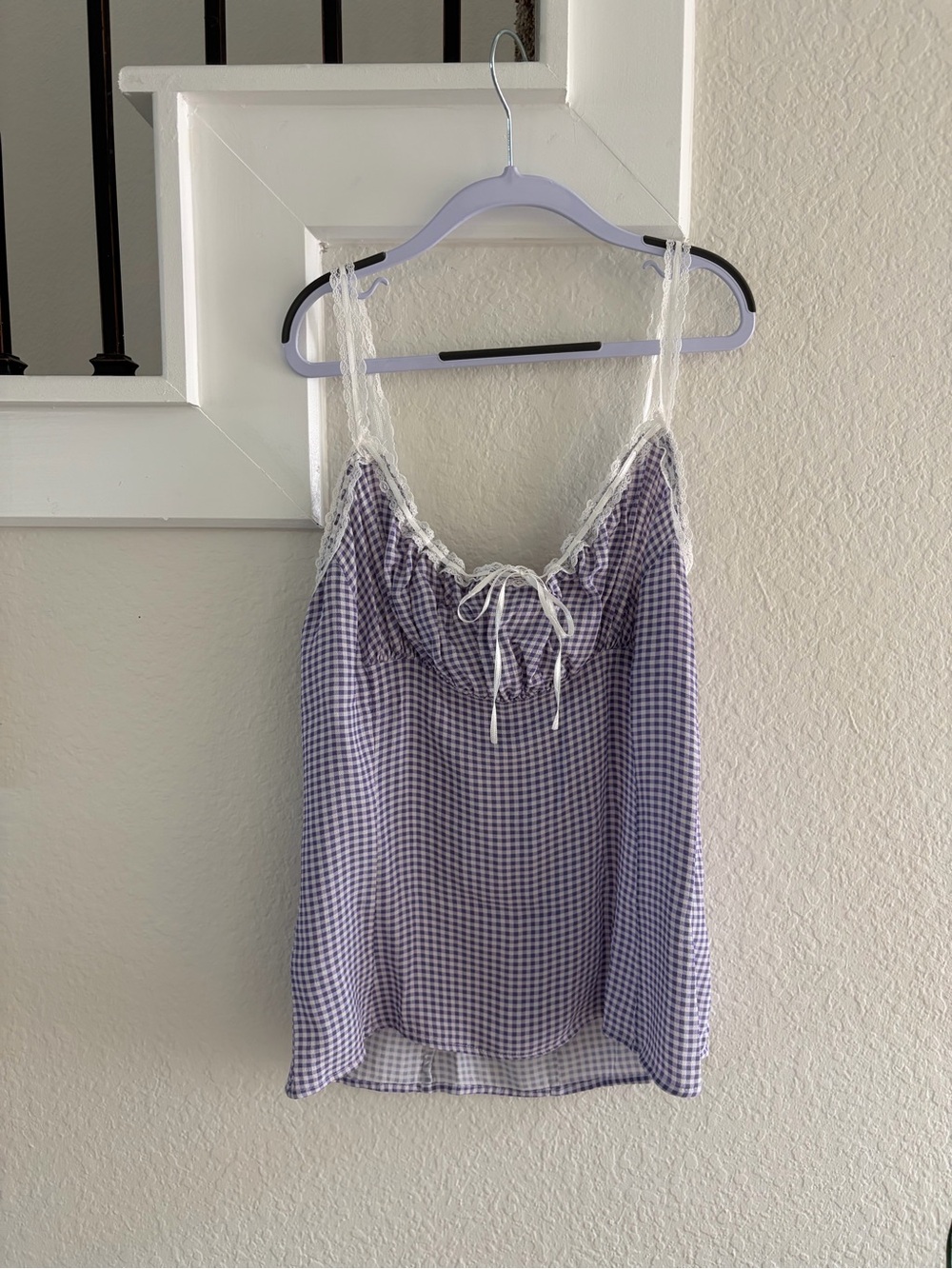 Lace-Trim Gingham Camisole, Adjustable Bust, Small